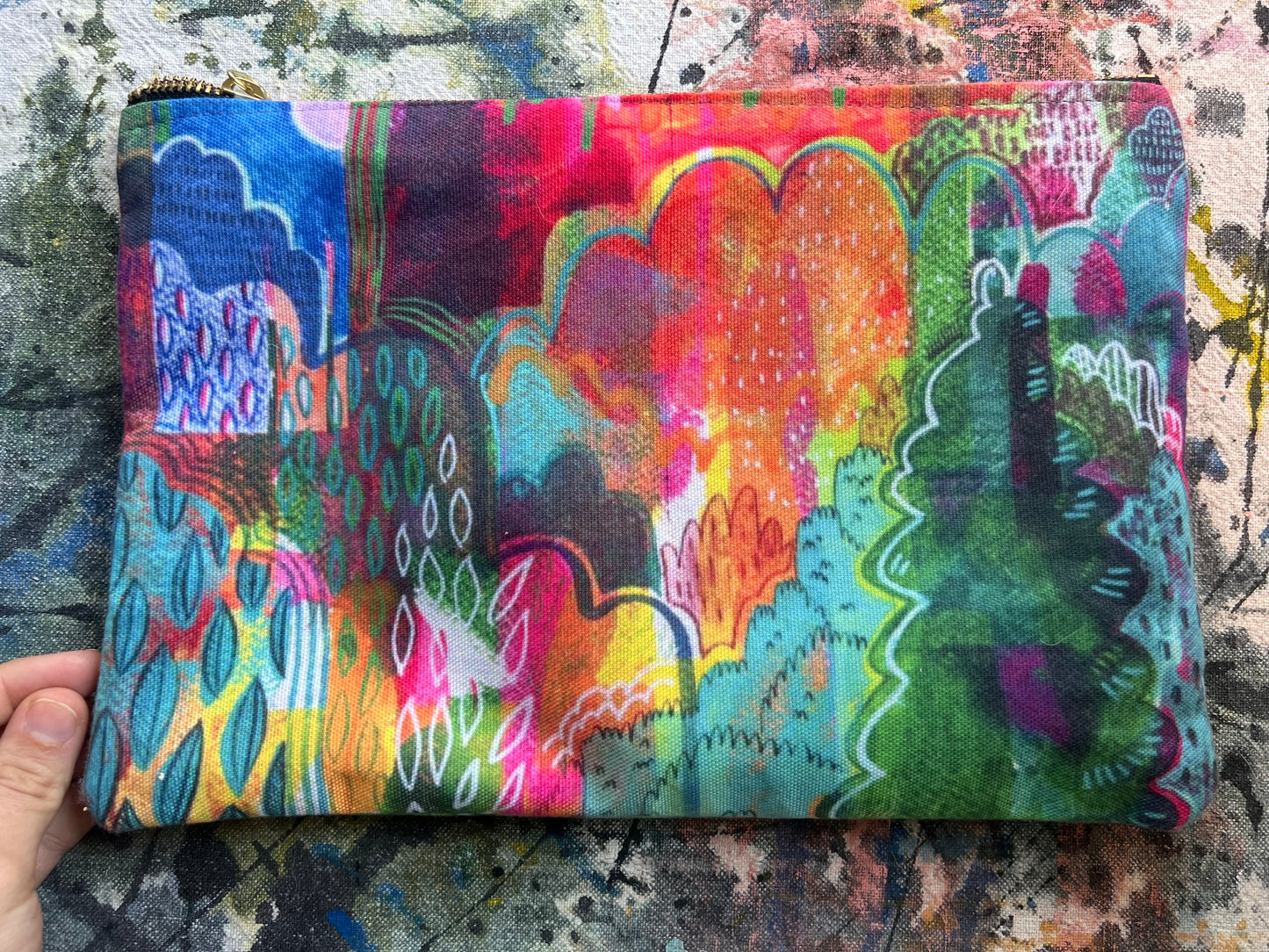 Colorful Landscape Mixed Media Art Pouch